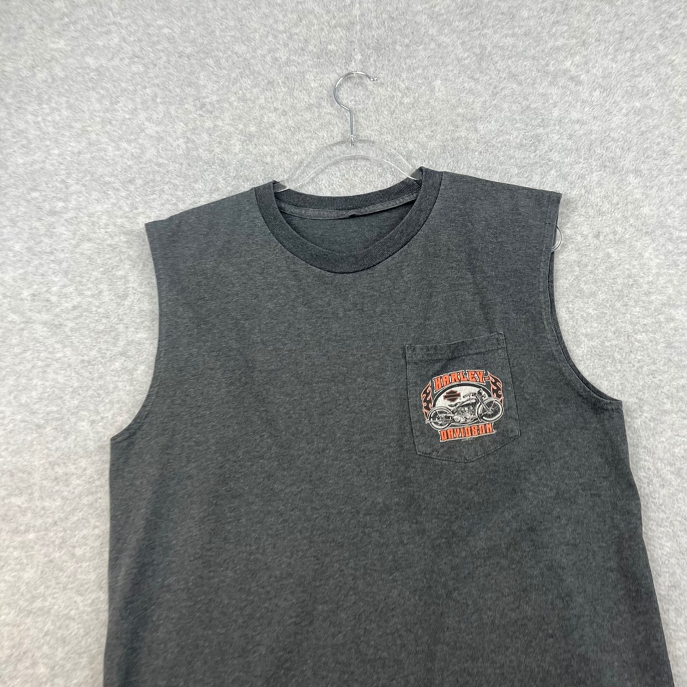 Harley Davidson Tank Top Vintage‎ y2k 2005 Eagle Sleeveless Gray Orange EUC